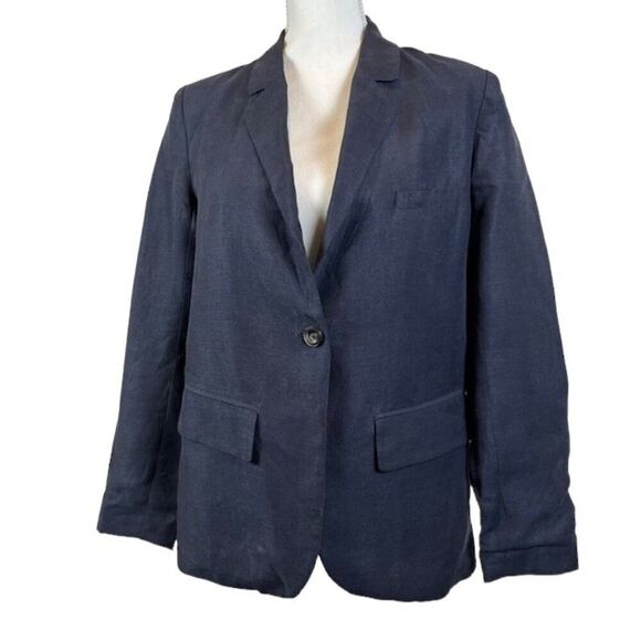 Ulla Johnson Line Lyocell Peplum Back Blazer Deep Navy Blue Lined Size 8 - Picture 1 of 12